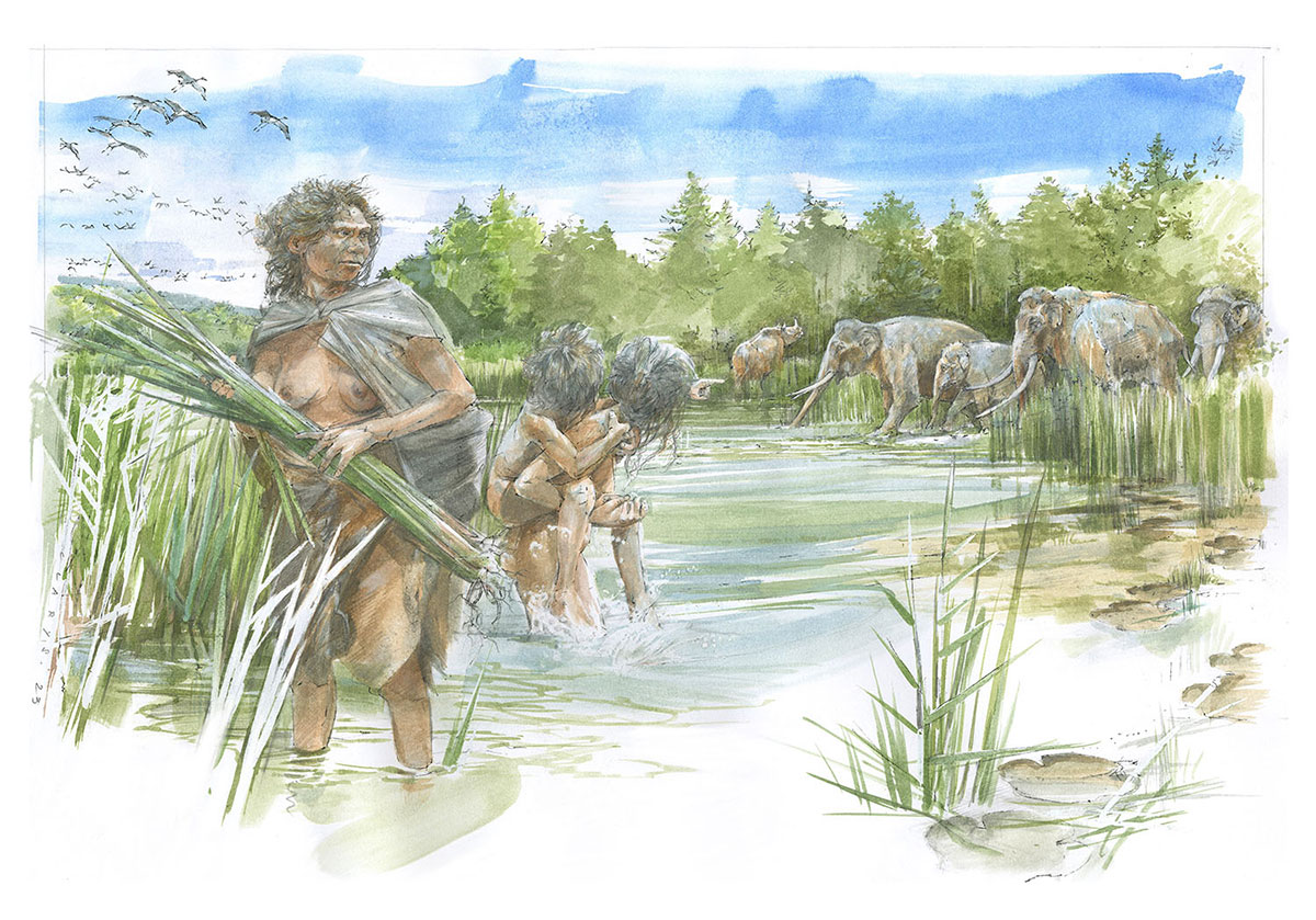 This is how it might have looked in Schöningen about 300,000 years ago. © Watercolor by Benoît Clarys