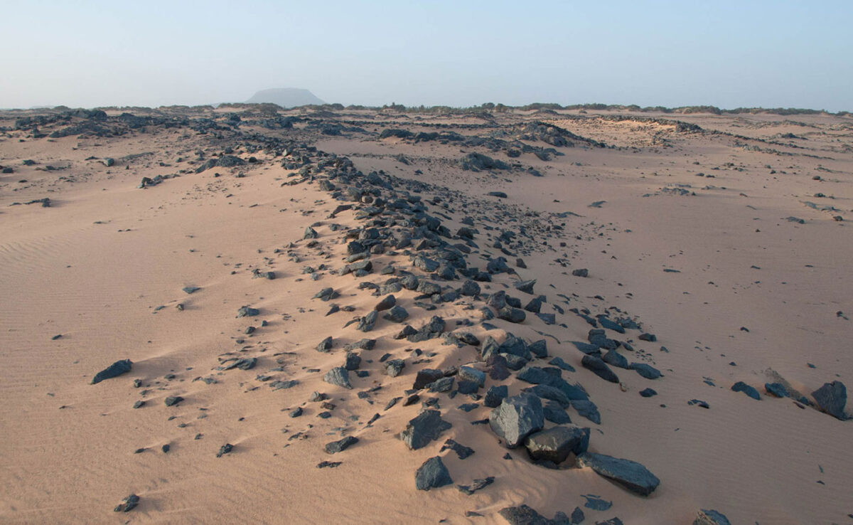 Across a 1000-km stretch of the River Nile, from the 1st Cataract in southern Egypt to the 4th Cataract in Sudan, many hundreds of drystone walls are located within active channels. Credit: University of Manchester.