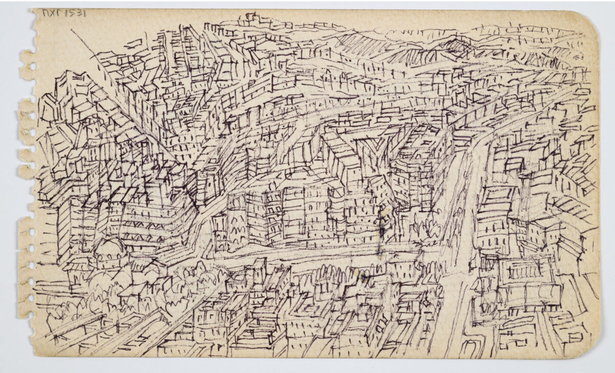 Nikos Hadjikyriakos-Ghika (1906-1994), “View of Athens from Lycabetus”, c. 1970-1975, ink on paper. Benaki Museum, Ghika Gallery ΠΧΓ 1531.