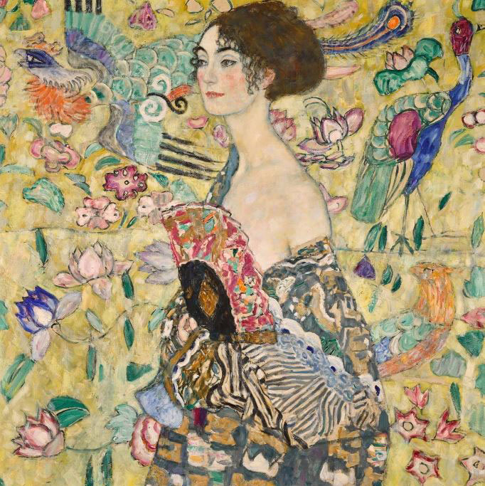 Property from a Private Collection.
Gustav Klimt, 
1862 - 1918,
Dame mit Fächer (Lady with a Fan), oil on canvas, 100.2 by 100.2 cm., 39 ½ by 39 ½ in. Executed in 1917-18.