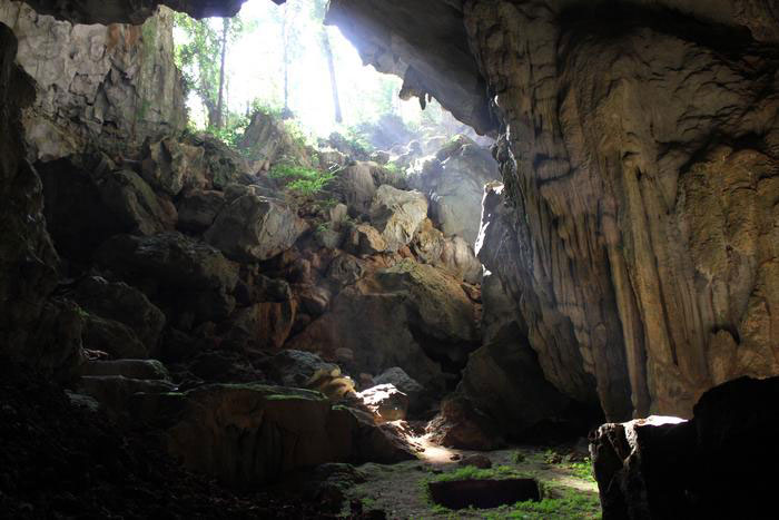 Looking back at the entrance of Tam Pà Ling cave from the cave floor. The excavation pit is the the left of this location. Credit: 
Copyright Kira Westaway (Macquarie University)