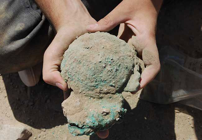 Remains of three copper ingots found during the excavation. (Photo: Jonas Kluge)