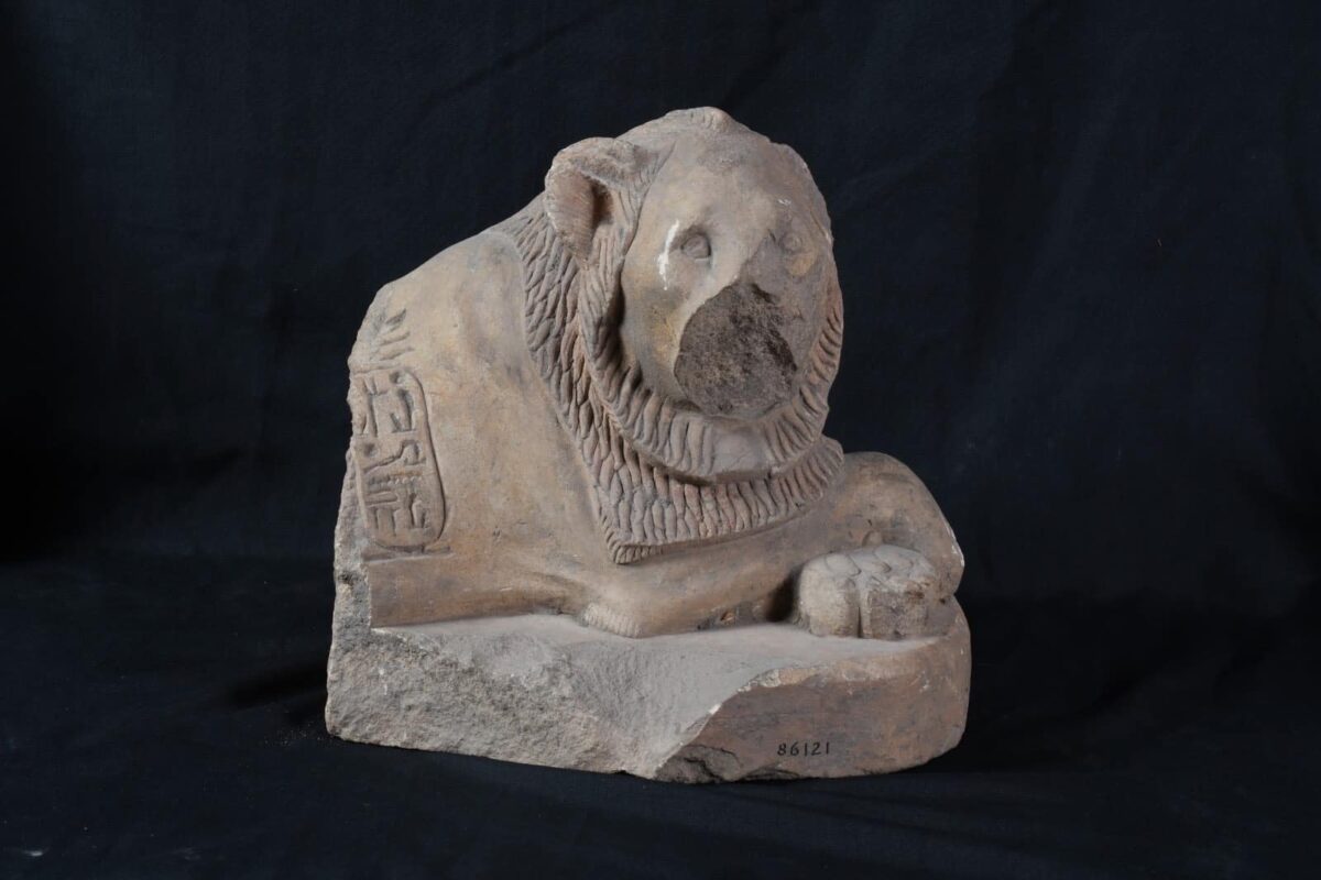 Statue of a lion inscribed with the praenomen of Ramesses II, from the exhibition. Source: MoTA, Egypt. 