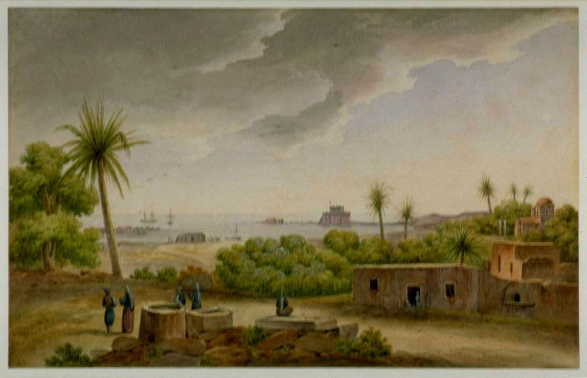 Anton Schranz (c. 1770-1839). View of Paphos, Cyprus, 22 August 1837, watercolour on paper. On loan from the UK Government Art Collection (11058).