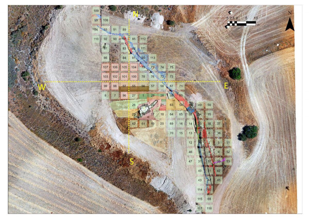 Fig. 7. Site map of Laona showing the digital squares that determined the method of investigation.