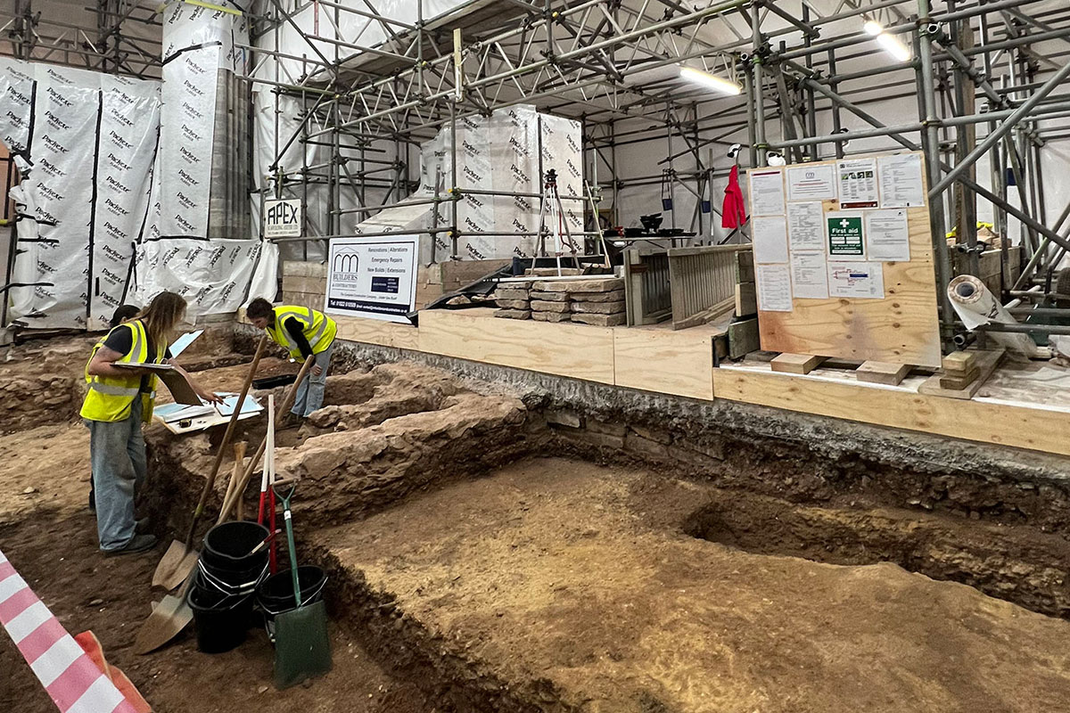View of the excavations at Exeter Cathedral.