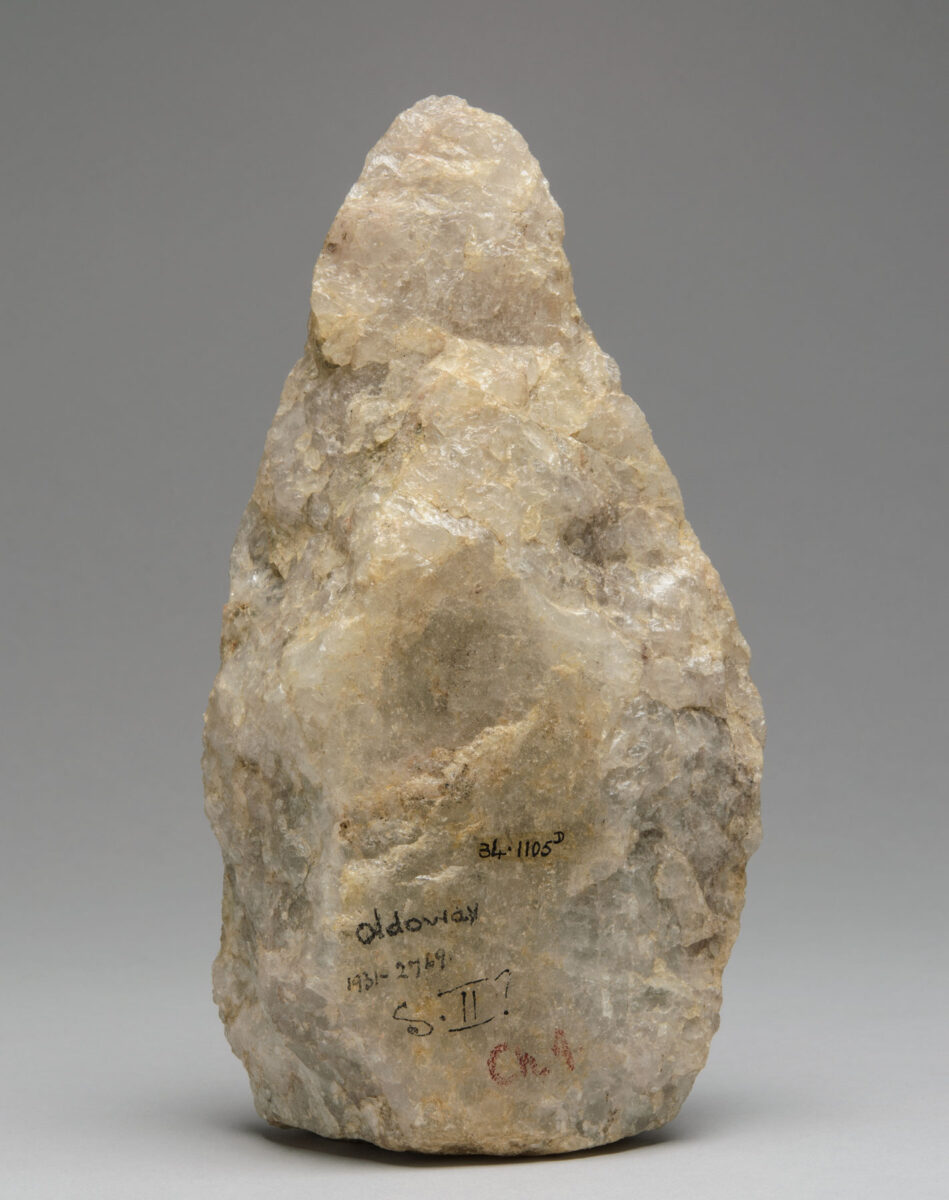 Early handaxe, Olduvai Gorge, Tanzania, 1.4 million years, quartz 
©Museum of Archaeology and Anthropology, University of Cambridge, no. 1934.1105D.
