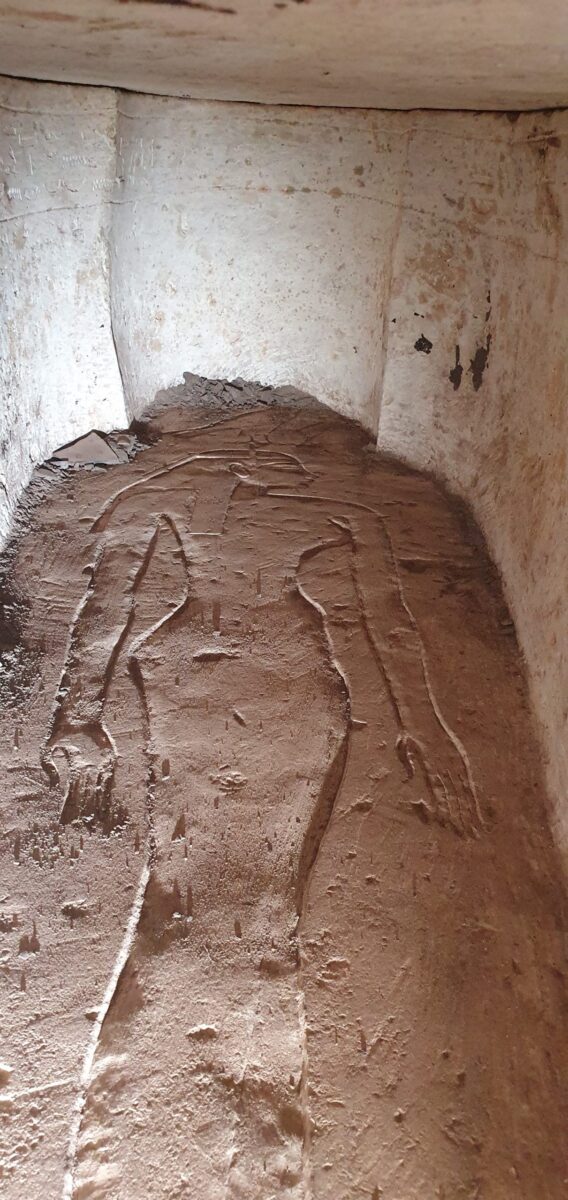A view of the interior of the sarcophagus where Djehutiemhat's mummy used to rest on the representation of the Goddess of the West. Credit: Petr Košárek, © Czech Institute of Egyptology.