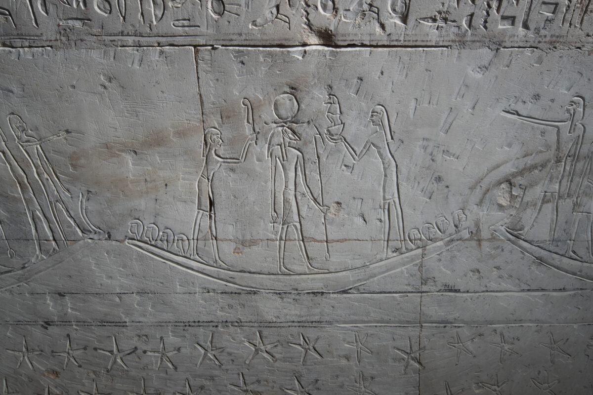 Roughly carved image of the sun god Re during his nocturnal pilgrimage. Credit: Petr Košárek, © Czech Institute of Egyptology.