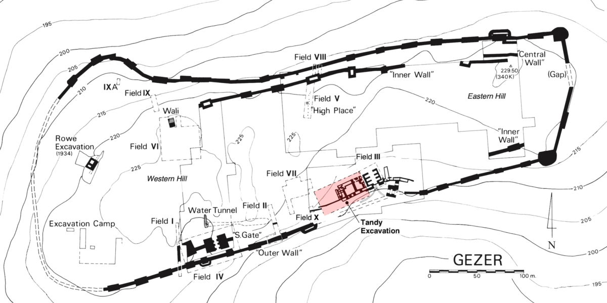 City plan of Gezer, with the location of recent excavations highlighted. © With kind permission by J. Seger, adapted by L. Webster