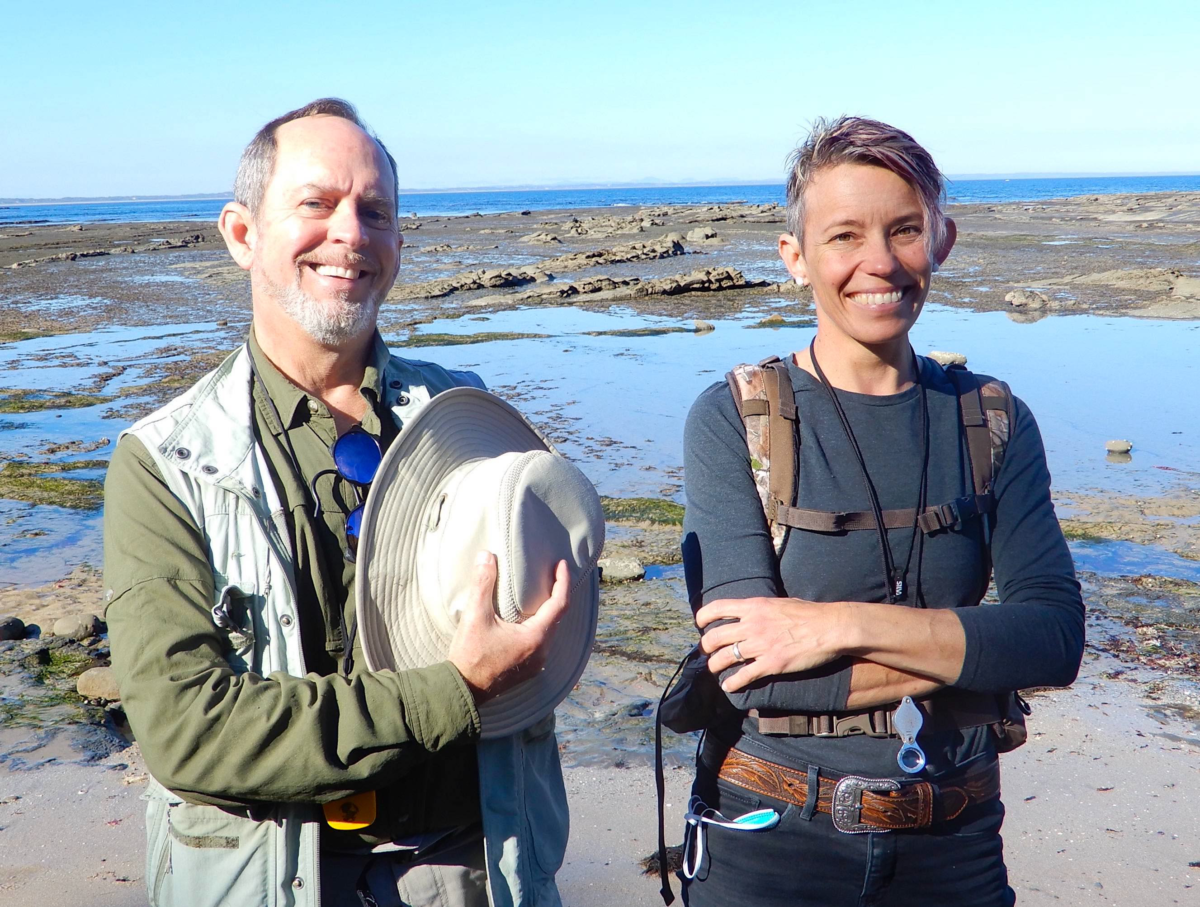 Emory's Anthony Martin, left, at the site of the discovery with Melissa Lowery, a local volunteer fossil hunter for Monash University who was the first to spot most of the tracks. (Photo by Ruth Schowalter)