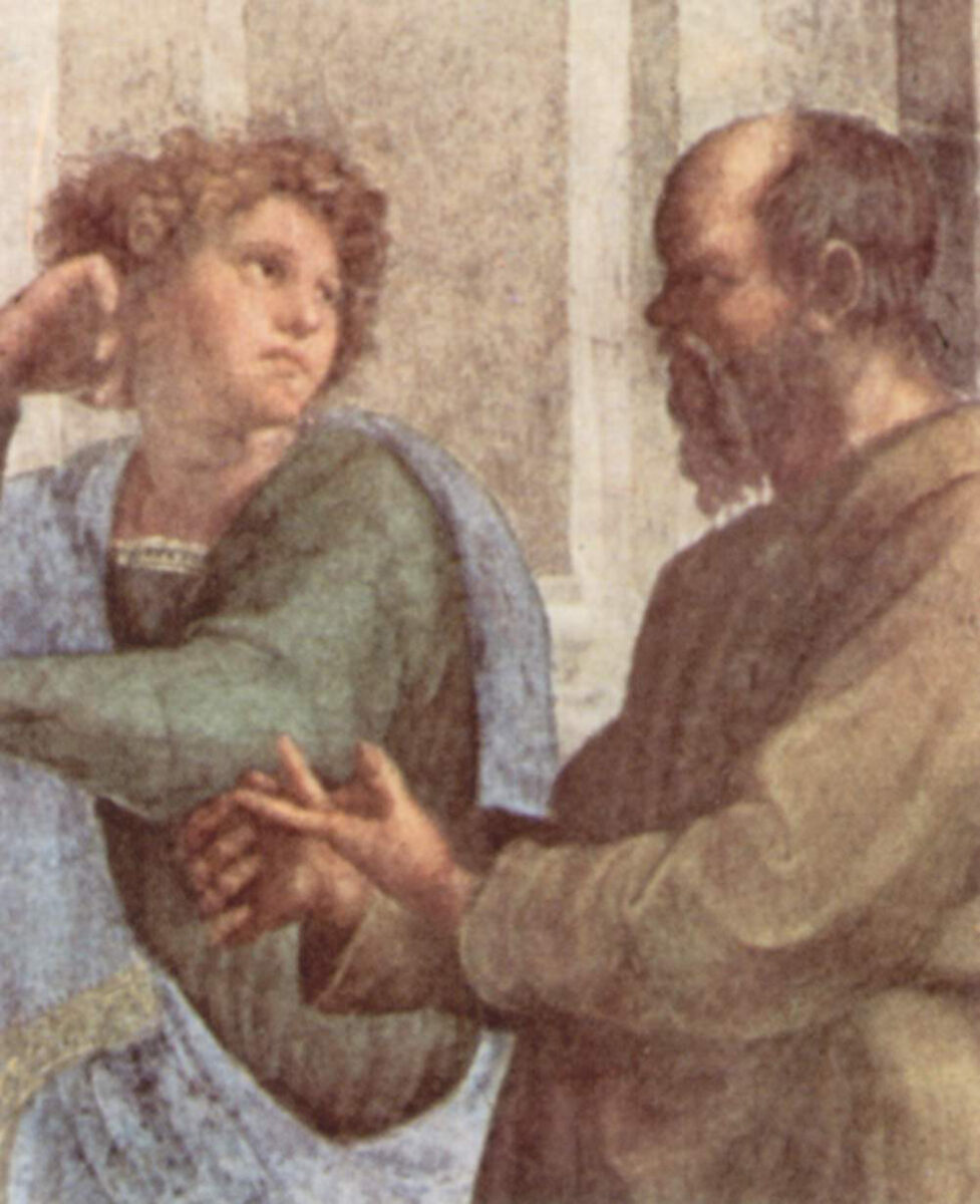 Young Xenophon and Socrates. Detail of the 'School of Athens' by Raphael. Source: Wikipedia. 