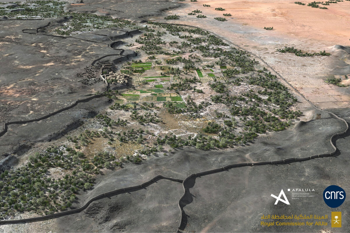 Digital reconstruction of the rampart network from the northern section of the Khaybar walled oasis 4,000 years ago. © Khaybar Longue Durée Archaeological Project, M. Bussy & G. Charloux