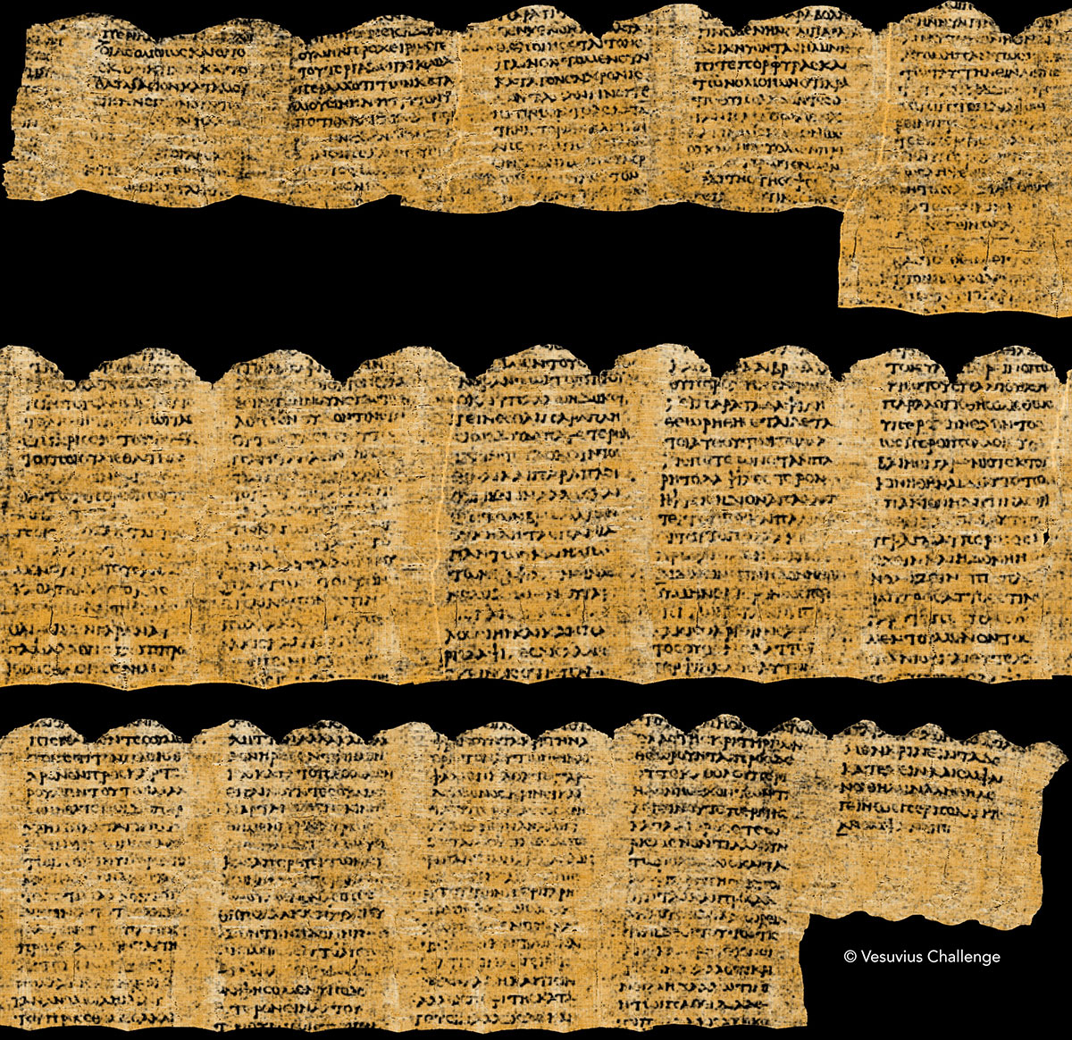Text from PHerc.Paris. 4 (Institut de France), unseen for 2,000 years. Roughly 95% of the scroll remains to be read. © Vesuvius Challenge.