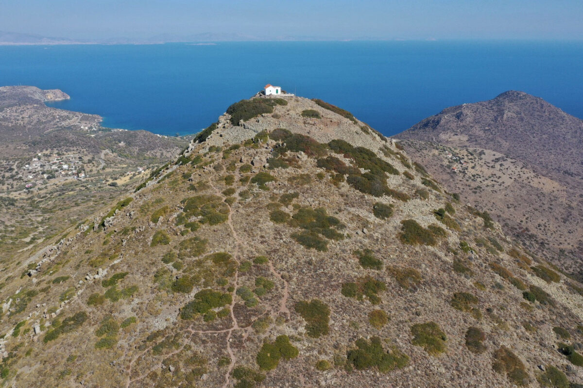 Mount Ellanio with the chapel of Ascension at the top, from the west. Image source: Ministry of Culture and Sports