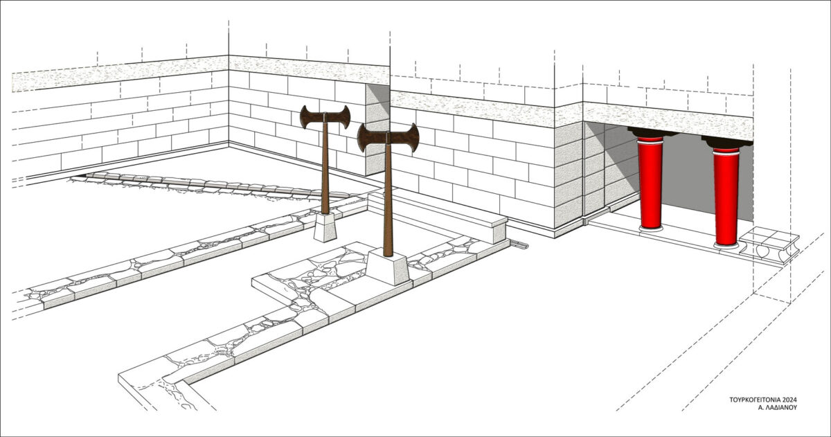 Model of the south gate with two bases of double axes. Image credit: Ministry of Culture