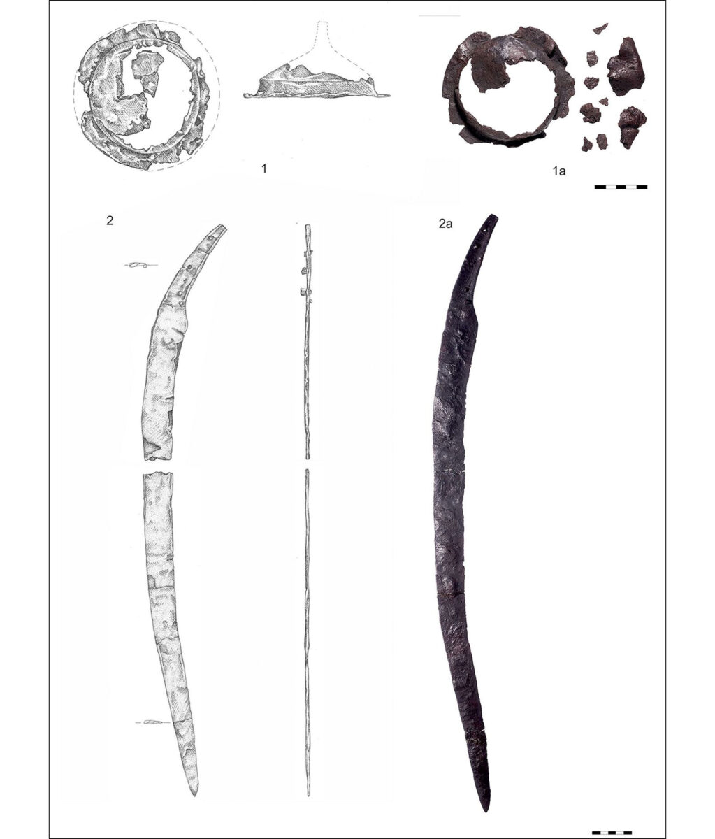 Iron shield and iron sword from the Store Frigård cemetery (drawing: A. Kuzioła; photo: R. Fortuna)