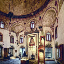View of interior of the Aslan Pasha Mosque.