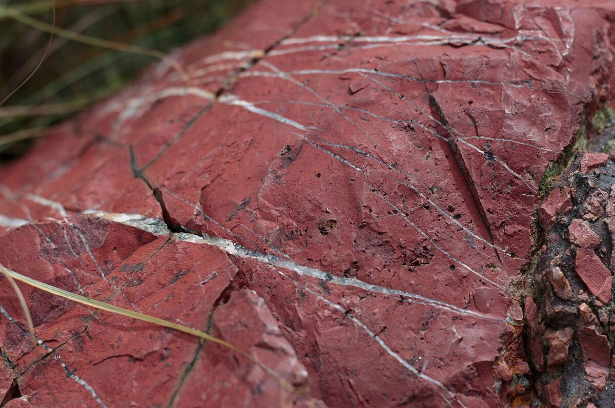 Natural outcrop of red jasper in the Mgwayiza Valley, Eswatini. Photo: Mbongeni Dlamini