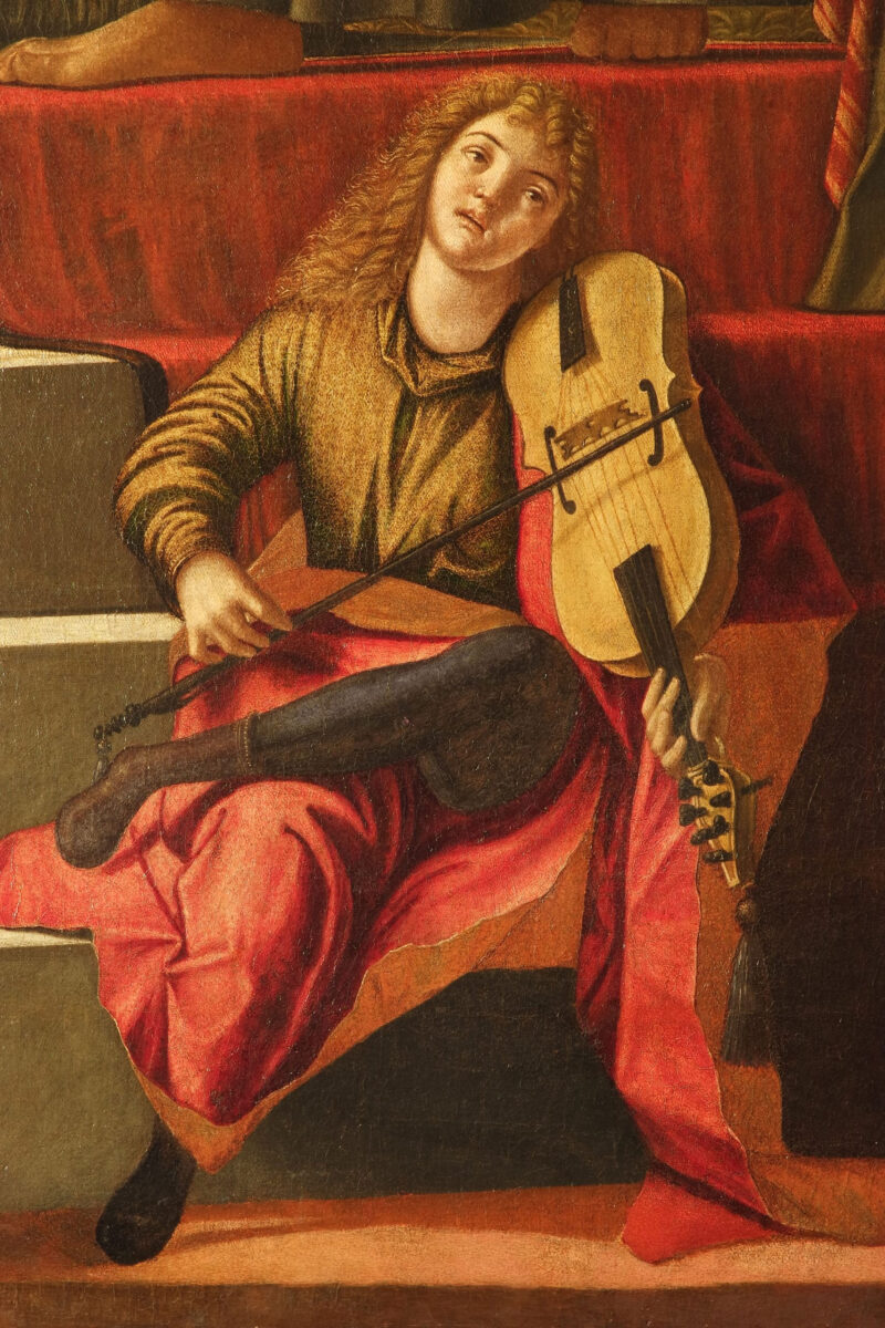 Mary with the Child on the throne and with the saints, detail of an angel.