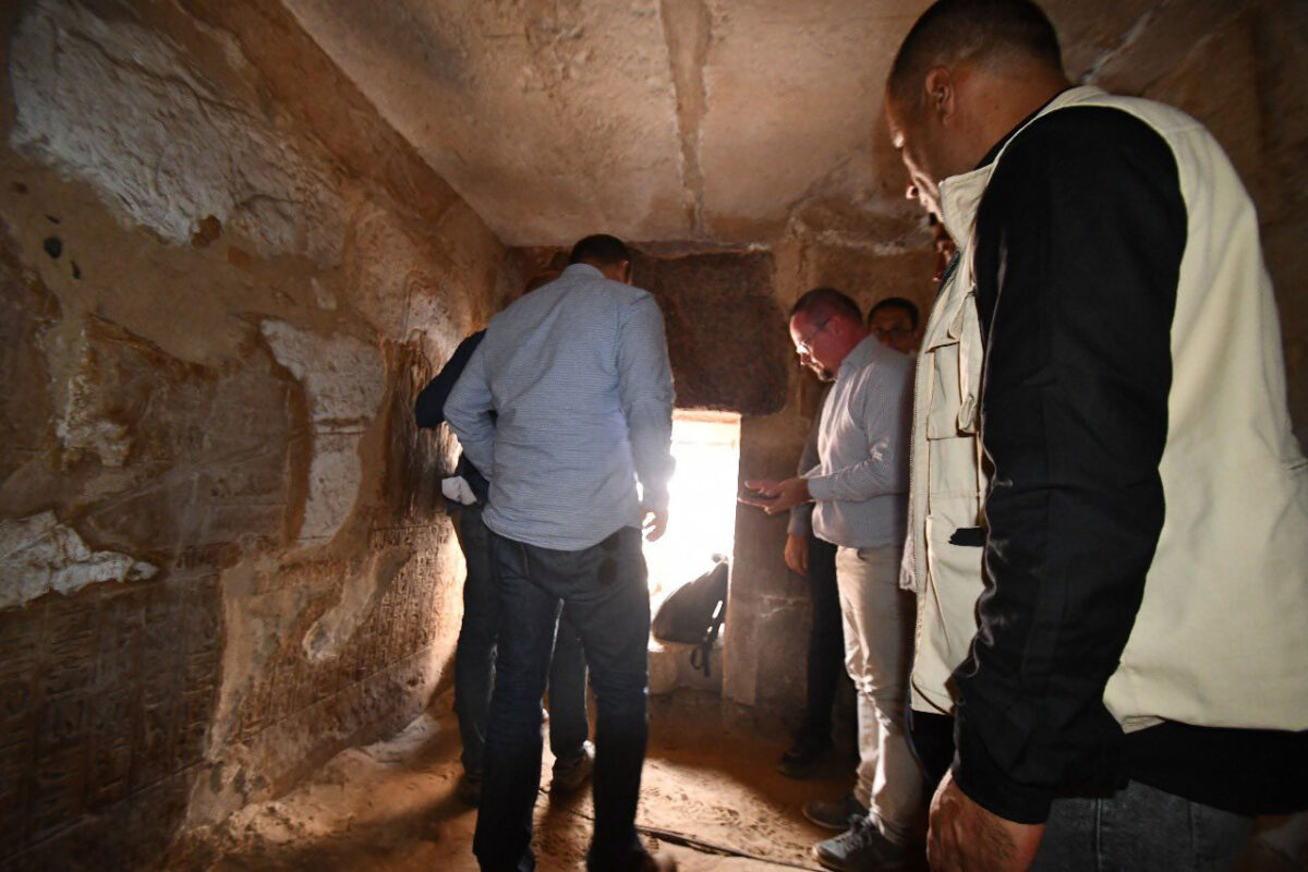 Experts and heritage officials examining one of the ushabtis. Image: MoTA Egypt.