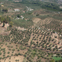 Aerial photograph of the archaeological site after the enhancement works The shot was taken during the project: ‟Protection, Configuration, Enhancement and Connection of the Archaeological Sites of Sparta”. Archive of EPH.A.LAC/Photo: V. Georgiades.