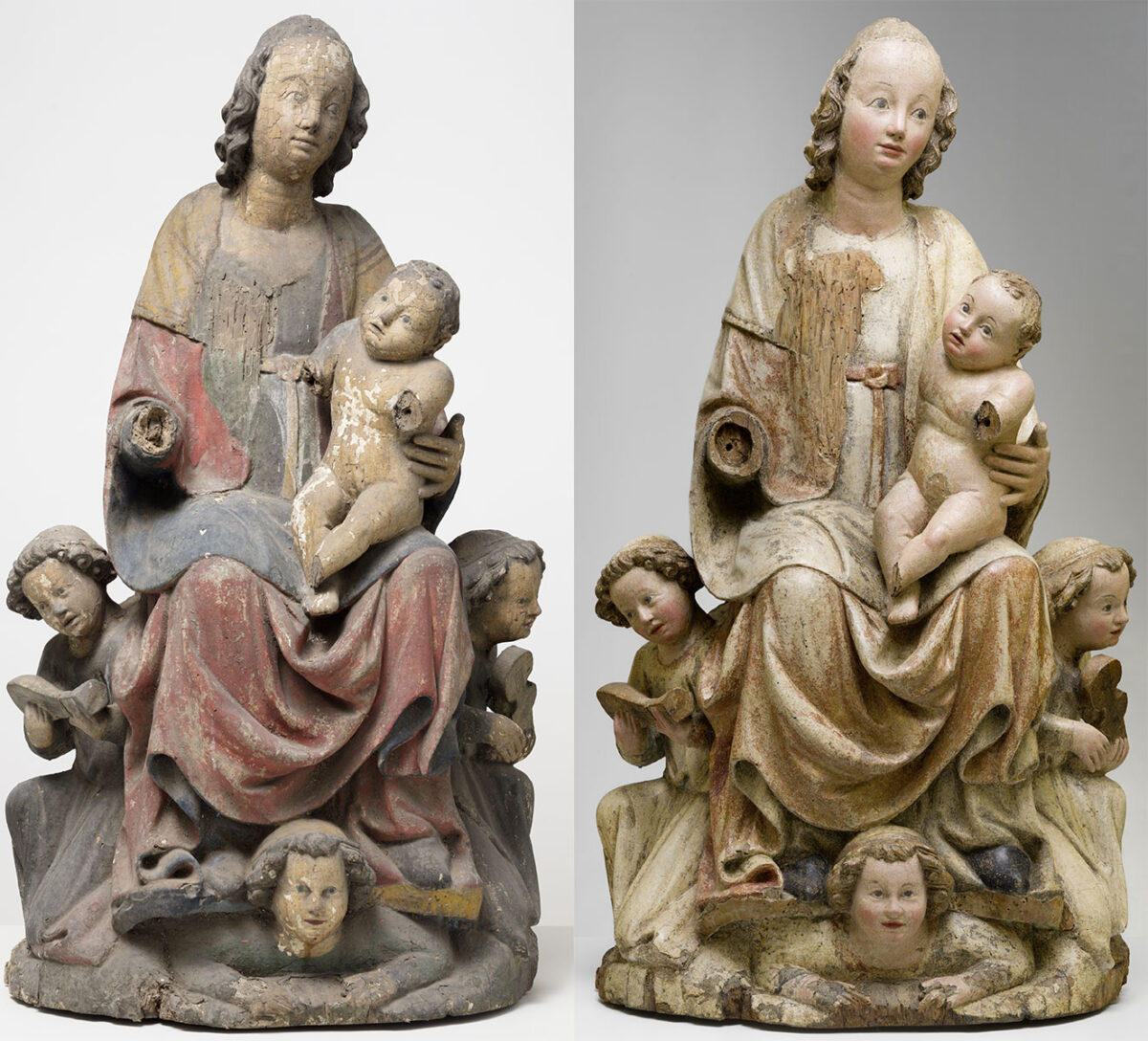 The Madonna of Havraň before and after restauration. Image: The History Blog.