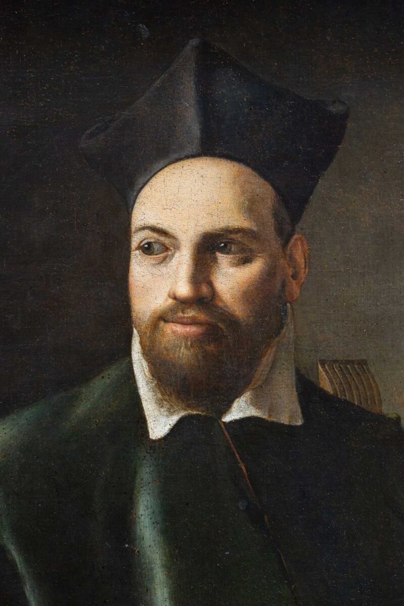 Detail of Caravaggio's “Portrait of Maffeo Barberini” / “Ritratto di Maffeo Barberini”, 1599-1603, oil on canvas, 124 cm × 90 cm (49 in × 35 in), Gallerie Nazionali d'Arte Antica - Palazzo Barberini, Roma.